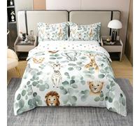 Coton Girafe Literie Set,Zèbre Housse de Couette,Lion Parure de Lit,Plantes Linge de Lit,Animaux Sauvages Couvre Lit pour la Décor de la Chambre,200x200,2 Taies d'oreiller,Jaune