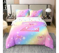 Coton Housse de Couette 240 x 260 Enfant Monogramme Initial Parure de Lit Nœud Rose Décoration de Chambre Sets de Housses Coquet Esthétique Girly Paillettes Arc-en-Ciel Pastel Lettre Personnalisée Z