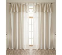 COTON PUR Lot de 2 voilages Ajustables + 8 Anneaux Pince 140 x 270 cm Polyester Effet Chambray Dua Le Fil d'Ariane (Sable)