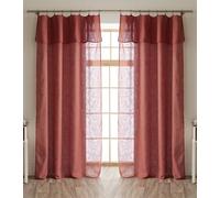 COTON PUR Lot de 2 voilages Ajustables + 8 Anneaux Pince 140 x 270 cm Polyester Effet Lin Nia Le Fil d'Ariane (Terracotta)