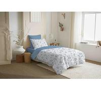 COTON PUR Pack Complet Housse de Couette réversible Vanessa 4 pièces pour lit 90 x 190 (Louise Bleu)