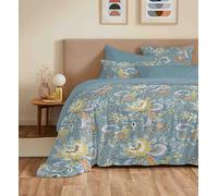 COTON PUR Pack Complet Housse de Couette réversible Vanessa 6 pièces pour lit 140 x 190 (Bergame Turquoise)