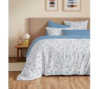 COTON PUR Pack Complet Housse de Couette réversible Vanessa 6 pièces pour lit 140 x 190 (Louise Bleu)