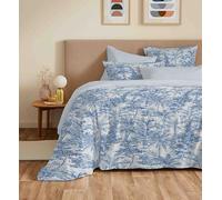 COTON PUR Pack Complet Housse de Couette réversible Vanessa 6 pièces pour lit 180 x 200 King Size (Adama Azur)