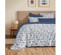 COTON PUR Pack Complet Housse de Couette réversible Vanessa 6 pièces pour lit 180 x 200 King Size (Eloise Bleu)