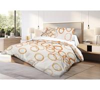 COTON PUR Parure de draps 4 Pièces Microfibre Louna pour lit 160 x 200 Grande Largeur (Circle Orange)