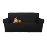 Cotopuro Housse de Canapé 3 Places avec Accoudoirs, Housse canapé en Velours Elastique Anti-Rayures pour Les Chats, Universelle, Super Douce et Confortable Noir