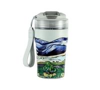 Cottea 350ml/12oz Tasse en titane antidérapante, tasse en titane avec filtre et paille, tasse de voyage à double paroi, tasse de camping,mug isotherme. (montagne)