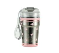 Cottea 350ml/12oz Tasse en titane antidérapante, tasse en titane avec filtre et paille, tasse de voyage à double paroi, tasse de camping,mug isotherme. (beaucoup de flamants roses)