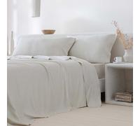 COTTON ARTean Parure de draps 160x190/200 Bambou Organique beige 4 pièces : Drap, 2 Taies d'oreiller, Drap-housse Ajustable