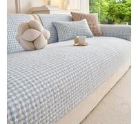 Cotton Checked Sofa Cover 1 2 3 4 Seater, All-Season Non-Slip Couch Cover | Universal Sofa Slipcovers, Furniture Protector Cover, Washable Sofa Protector For Sofa Couch Chair(Blue,90x180cm)