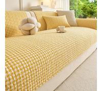 Cotton Checked Sofa Cover 1 2 3 4 Seater, All-Season Non-Slip Couch Cover | Universal Sofa Slipcovers, Furniture Protector Cover, Washable Sofa Protector For Sofa Couch Chair(Yellow,70x150cm)