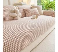 Cotton Checked Sofa Cover 1 2 3 4 Seater, All-Season Non-Slip Couch Cover | Universal Sofa Slipcovers, Furniture Protector Cover, Washable Sofa Protector For Sofa Couch Chair(Coffee,90x240cm)