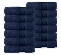 COTTON CRAFT - Lot de 12 débarbouillettes Ultra Douces - 76,2 x 76,2 cm - Ciel Nocturne - Pur Coton filé à l'anneau - Bordure en Rayonne Luxueuse - Idéal pour Un Usage Quotidien - Entretien Facile