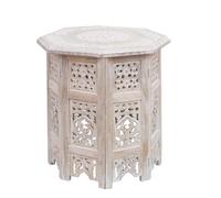 COTTON CRAFT Table d'appoint pliante en bois massif sculptée à la main de style bohème vintage - Table d'appoint d'entrée pour petits espaces - Table d'appoint de salon de style rustique - Assemblage