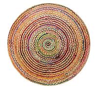 COTTON CRAFT Tapis en jute tressé Chindi - 91 cm - Rond - Multicolore | Tapis rustique tissé à la main en jute et coton naturel recyclé naturel - Tapis rustique pour salon, décoration d'intérieur