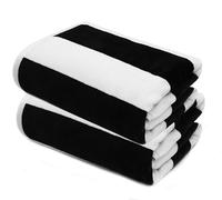 COTTON CRAFT The Big Kahuna Lot de 2 serviettes de plage surdimensionnées de 2,1 m - Grande serviette de plage 100 % coton doux pour piscine - 89,9 x 213,4 cm - Rayures cabana noires
