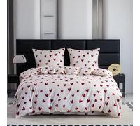 Cotton Market Housse de Couette 135x200 cm et 1 Taie 70x80 cm - Parure de Lit 2 Pièces en Coton-Microfibre - Confort Respirant avec Fermeture Éclair, Oeko-TEX - Cœurs Blancs