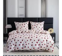 Cotton Market Housse de Couette 135x200 cm et 1 Taie 70x80 cm - Parure de Lit 2 Pièces en Coton-Microfibre - Confort Respirant avec Fermeture Éclair, Oeko-TEX - Cœurs Blancs