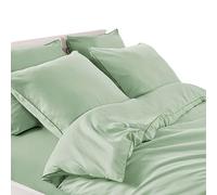 Cotton Market Housse de Couette 155x200 cm - Couette avec 2 Taies d'oreiller 70x80 cm - Linge de Lit et Oreillers - Parure de Lit - Certifié Oeko-Tex - 3 pièces Set - Pistache