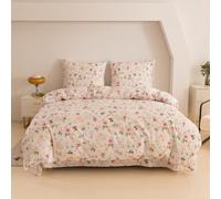 Cotton Market Parure de Lit 140x200 2 Pcs - Housse de Couette avec 1 Taie d'oreiller 70x80 cm - en Coton et Microfibre Douce avec Fermeture Éclair - Certifiée Oeko-TEX - Motif Lapin et Fleurs