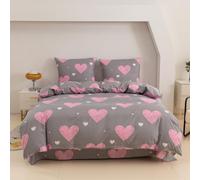 Cotton Market Parure de lit 140x200 cm avec taie d'oreiller - Ensemble 2 pièces - Housse de Couette 140x200 cm et 1 taies d’Oreiller (70x80 cm) - Cœur Rose