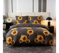 Cotton Market Parure de Lit 160x200 cm Motif Tournesols - Ensemble 3 Pièces en Microfibre Premium, Comprend 1 Housse de Couette et 2 Taies d'oreiller 70x80 cm avec Fermeture Éclair