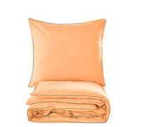 Cotton Market Parure de lit basique 220 x 200 cm abricot passepoil vert bouteille