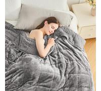 Cottonblue Couverture en polaire sherpa, 150 x 200 cm, 7 kg, pour améliorer le sommeil, couverture confortable, avec perles Cemaric, grise