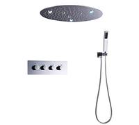 Couche Cached LED Intelligent à Changement Lampe thermostatique Valve Douche de Pluie, 500x500mm Bath Sysware (Couleur: Silver)