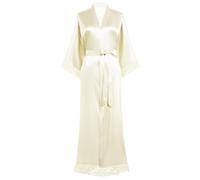 Coucoland Kimono Robe de Chambre longue Satin Robe de Nuit avec Bordure en Dentelle pour Femme Taille Unique