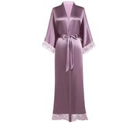 Coucoland Kimono Robe de Chambre longue Satin Robe de Nuit avec Bordure en Dentelle pour Femme Taille Unique