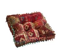 CoudarTitie Coussin de Siège Carré Patchwork Boho pour Chaise Méditation Mandala Pouf Toile Remplie Douceur Fermeté Soutien Adapté à Tatami Salon Bureau Chambre D, Rouge Bohème