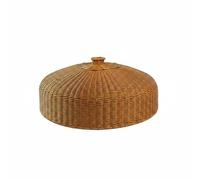 CoudarTitie Couvre Plat Rond Couvercle Panier Plateau Cloche en Rotin Imitation pour Service de Cuisine Quotidien Couverture des Mets Contre la Poussière Design, Thé, 52 Cm