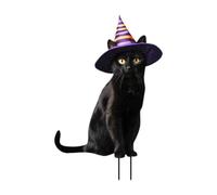 CoudarTitie Piquet de Jardin Chat Statue Décorative Pancarte de Cour Ornement de Jardin Figurine en Métal Ludique Adapté pour la Décoration les Fêtes, avec Un Chapeau Violet, 18.3 X 28 Cm