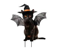 CoudarTitie Piquet de Jardin Chat Statue Décorative Pancarte de Cour Ornement de Jardin Figurine en Métal Ludique Adapté pour la Décoration les Fêtes, avec Des Ailes Noires, 23.3 X 28 Cm