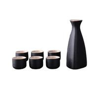 CoudarTitie Service à Saké Japonais Artisanal et Créatif, Composé D'une Théière et de Six Tasses, Idéal Comme Cadeau Ou Décoration. Service à Saké Noir.