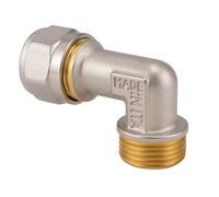 Coude à compression mâle 20x1/2" pour tuyau multicouche - Laiton nickelé anti-corrosion - Raccord hydraulique 90° pour eau et chauffage | LEMAG SRL