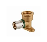 Coude applique à sertir profil TH pour tube PER - Ø 16 mm à visser femelle F1/2' (15x21) 2 trous pour fixation au mur Bague à sertir en inox -