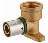 Coude applique à sertir profil TH pour tube PER NOYON & THIEBAULT - Ø 16 mm à visser femelle F1/2' (15x21) 2 trous pour fixation au mur Bague à sertir en inox - 3791-1516L1 G
