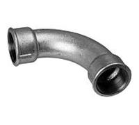 Coude en fonte malléable Hermann Schmidt 1 1/4", filetage intérieur 90 degrés, long, galvanisé