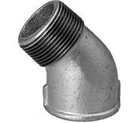 Coude en fonte malléable Hermann Schmidt DN 15, 1/2", filetage intérieur/extérieur 45 degrés, galvanisé