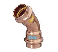 Coude en V HS AQUAGAS 35 x 35 mm 452303535 Cuivre, 45 degrés, filetage femelle/filetage femelle, à sertir, pour gaz et eau