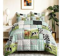 Couette 140 x 200 cm 4 Saisons, Rétro Champêtre Duvet 2 Personnes Douce Légère et Chaude, Couette Imprimée Réversible Patchwork Géométrique Carreaux Pois, Edredon avec 2 Taies d'oreiller