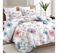 Couette 140 x 200 cm Bleu Clair Enfant Decoration Couette 4 Saisons, Aquarelle Minimaliste Plante Fleur Sauvage Tempérée Couette sans Housse, Floral Végétal Edredon Anti Allergie pour Lit 2 Personne