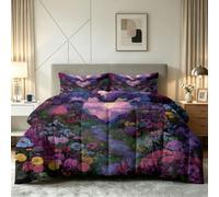 Couette 140 x 200 cm Enfant Fleurs Forêt, Couette Imprimée 4 Saisons pour Lit 1 Personnes - Duvet Réversible Chaud Fantaisie Cœur Nuages, Douce Édredon sans Housse et 2 Taie d'oreiller 65x65 cm