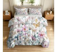 Couette 140 x 200 cm Enfant Papillon Fleurs, Couette Imprimée 4 Saisons pour Lit 1 Personnes - Duvet Réversible Chaud Aquarelle Botanique, Douce Édredon sans Housse et 2 Taie d'oreiller 65x65 cm