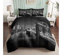 Couette 140 x 200 cm sans Housse Pont De La Ville De New York | Moderne Architecture En Noir Et Blanc Couette Imprimée Hiver et Été Chaude - Édredon 4 Saisons Lavable Anti-Allergène