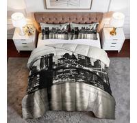 Couette 140 x 200 cm Vintage New York Architecture Urbaine Ponts - Réversible, Couette 4 Saisons Urbain Moderne Lavable 1 Personnes, Édredon sans Housse Doux avec 1 Taies d'oreiller 65 x 65 cm