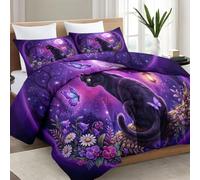 Couette 140x200 cm 4 Saisons Duvet, Fantaisie Vintage Couette sans Housse Réversible Imprimée Chat Papillon Lune Fleurs Couverture pour lit en Microfibre Ultra-légère, Alternative au Duvet, Violet